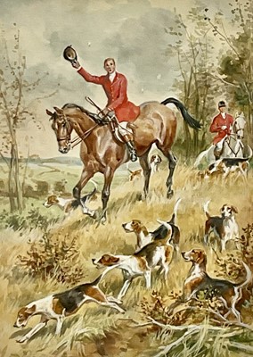 Lot 964 - Eugene Leliepvre (1908-2013) trio of watercolours - Hunting Scenes, signed, 34.5cm x 24.5xm, in glazed gilt frame