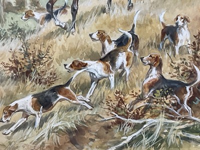 Lot 964 - Eugene Leliepvre (1908-2013) trio of watercolours - Hunting Scenes, signed, 34.5cm x 24.5xm, in glazed gilt frame