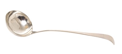 Lot 504 - Rare Georgian Scottish provincial silver soup ladle, circa 1795, maker possibly David Izat, length 32.5cm.