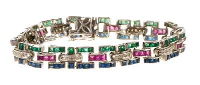 Lot 444 - Art Deco style diamond ruby and emerald bracelet