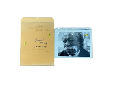 Lot 1433 - Shawn Walker, American b.1940. An artist proof Photograph of Gordon Parks, inscribed, titled and signed to margin, dated “03”. Bearing The Toni Parks (UK) Collection stamp verso. 21.5cm x 28cm.<...