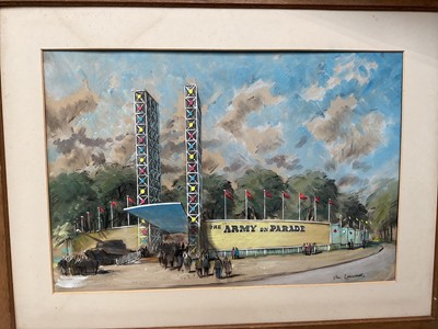 Lot 5054 - Pair of mid 20th century English School mixed media works on paper - 'The Army on Parade', indistinctly signed, 44cm x 65cm, framed