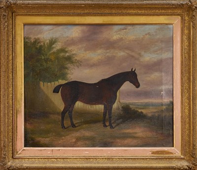 Lot 988 - James Clark (1812-1884) oil on canvas - Bay horse in a landscape, signed, 51cm x 61cm, gilt frame