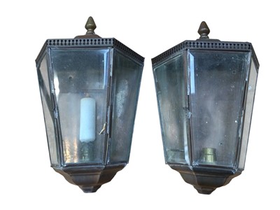 Lot 5113 - Pair of old copper wall mounted lanterns