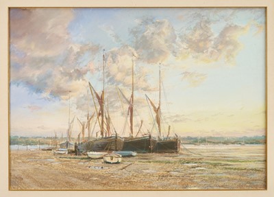 Lot 1013 - *Margaret Glass (b. 1950) pastel - Lowtide Pin Mill, initialled and dated '83, 47cm x 67cm, in glazed frame