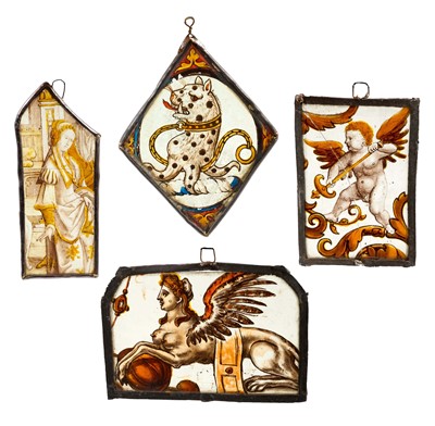 Lot 672 - Four antique stained glass panel