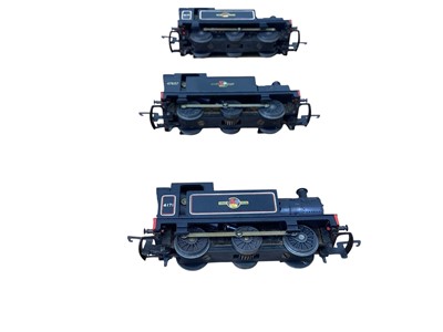 Lot 1924 - Tri-ang TT Gauge BR black lined 0-6-0 Jinty tank engine 4171 (x2) & BR black 0-6-0 Jinty tank. Engine 47607, plus four green lined tenders, all unboxed (7)