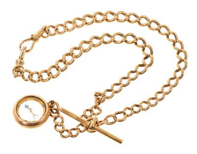Lot 449 - 9ct gold watch chain with a gold-mounted compass fob