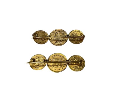 Lot 96 - Pair of Colombian gold coin brooches, 35mm