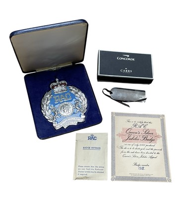 Lot 19 - H.M. Queen Elizabeth II 1977 Silver Jubilee limited edition chromium plated enamel RAC badge, no. 128 of 1,000.