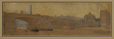 Lot 1202 - *Leonard Squirrell (1893-1979) pencil and wash sketch - A London Bridge, signed and dated 1922, 15cm x 48cm, in glazed frame