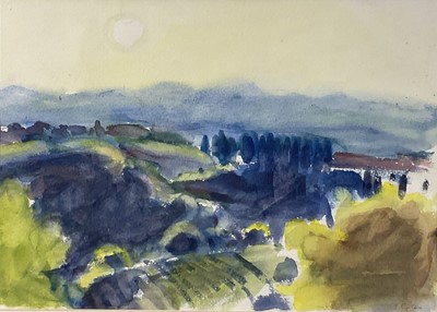 Lot 380 - Julie Giles (contemporary) watercolour - Summer Casale d'Elsa. 25cm x 35cm, in glazed frame.