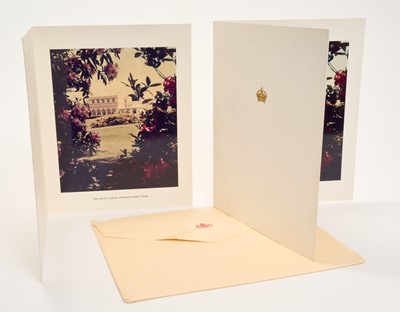 Lot 13 - H.M. Queen Elizabeth The Queen Mother, two un-signed 1978 Christmas cards, each with gilt embossed crown to cover, colour photograph of Royal Lodge, Windsor to the interior, with envelope