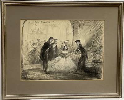 Lot 293 - Vernon Ward (1905-1985) pair of pencil and charcoal sketches, 'Victorian Dilemma', signed and inscribed, 24cm x 35cm, in glazed frames