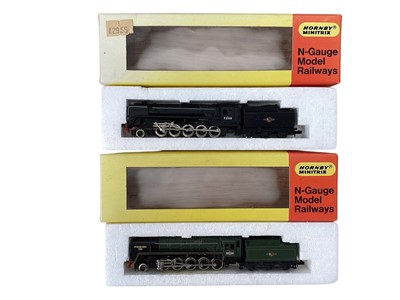 Lot 2002 - Hornby Minitrix N Gauge locomotives including BR lined green 2-10-0 Britannia Class Evening Star and tender 92220, boxed N.217, 2-10-0 BR black Britannia Class and tender 92018, boxed N.207, 2-6...