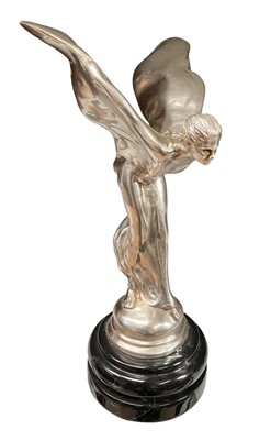 Lot 18 - Rolls-Royce Spirit of Ecstasy showroom / desk top display mascot, mounted on a circular marble base, approximately 30.4cm in overall height.