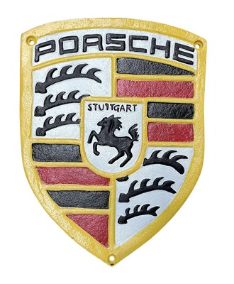 Lot 20 - Modern metal garage wall Porsche plaque / sign, 28.5cm in overall height.