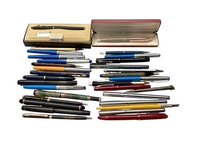 Lot 2529 - Group of fountain pens, propelling pencils, etc, including Waterman Parker, Schaeffer, Pelikan, etc