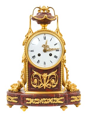 Lot 601 - 19th century French ormolu and red marble mantel clock