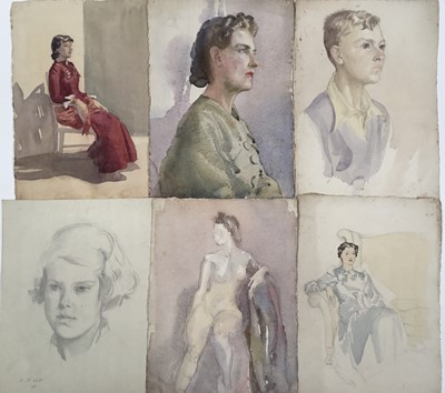 Lot 934 - *Mary Millar Watt (1924-2023) group of unframed works on paper including watercolour portraits, Lavenham church, Jamaican views and others, 21 in total