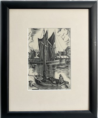 Lot 342 - Agnes Miller Parker (1895-1980)woodcut, River Boats from Down the River, 17.5cm x 12cm, in glazed frame.