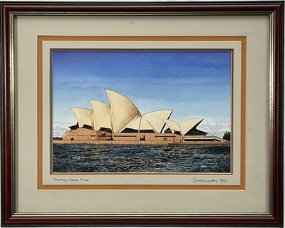 Lot 338 - G. Douglas Hemingway, 20th century watercolour, Sydney Opera House, signed twice, 21cm x 32cm, glazed frame