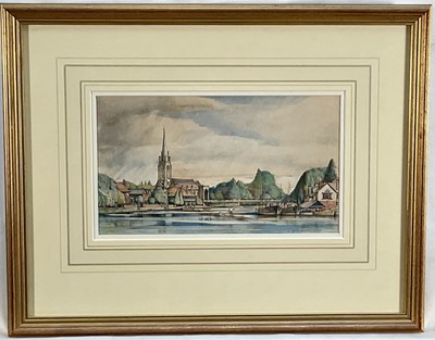 Lot 340 - G.H. Mason 20th century pen ink and watercolour - Marlow, signed and dated '44, gallery label verso, glazed frame