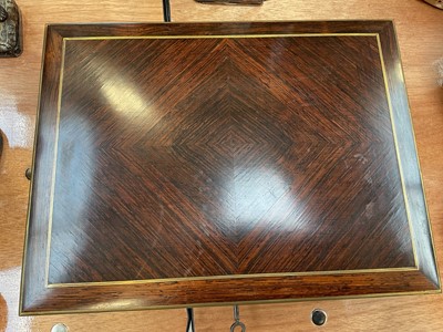 Lot 5007 - Antique rosewood veneered box with brass inlay (key present)
