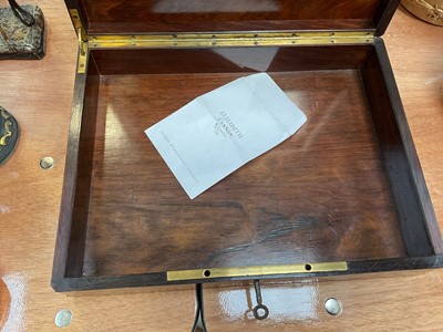 Lot 5007 - Antique rosewood veneered box with brass inlay (key present)