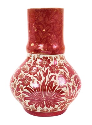 Lot 3 - William de Morgan ruby lustre pottery vase, circa 1900, decorated with foliate patterns, impressed mark and inscribed 'FP' for Fred Passenger, 23.5cm high