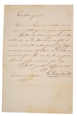 Lot 1250 - Giuseppe Garibaldi autograph letter, signed and dated Genoa 3 April 1861
