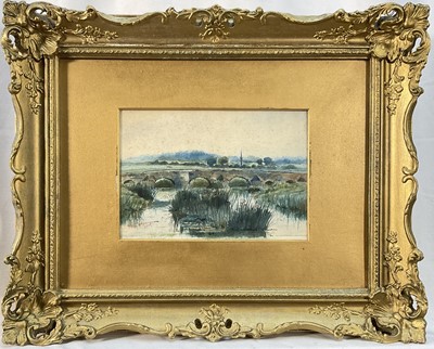 Lot 359 - Horace W. Tuck (1876-1951) watercolour - landscape with bridge, signed, 14cm x 20cm, glazed gilt frame