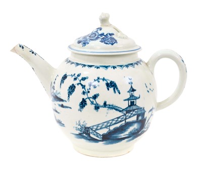 Lot 87 - Lowestoft blue and white large teapot, and a Worcester cover, circa 1765-70