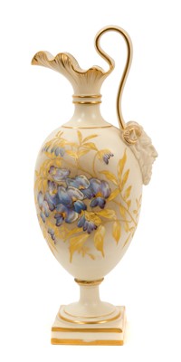 Lot 24 - Royal Worcester cream ground ewer, painted with flowers