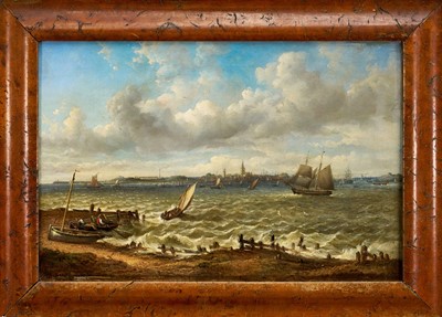 Lot 1168 - John Moore of Ipswich (1820-1902) oil on canvas - Off Yarmouth, signed, 30.5cm x 46cm, in maple veneered frame