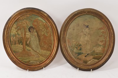 Lot 897 - Pair of George III silkwork oval pictures