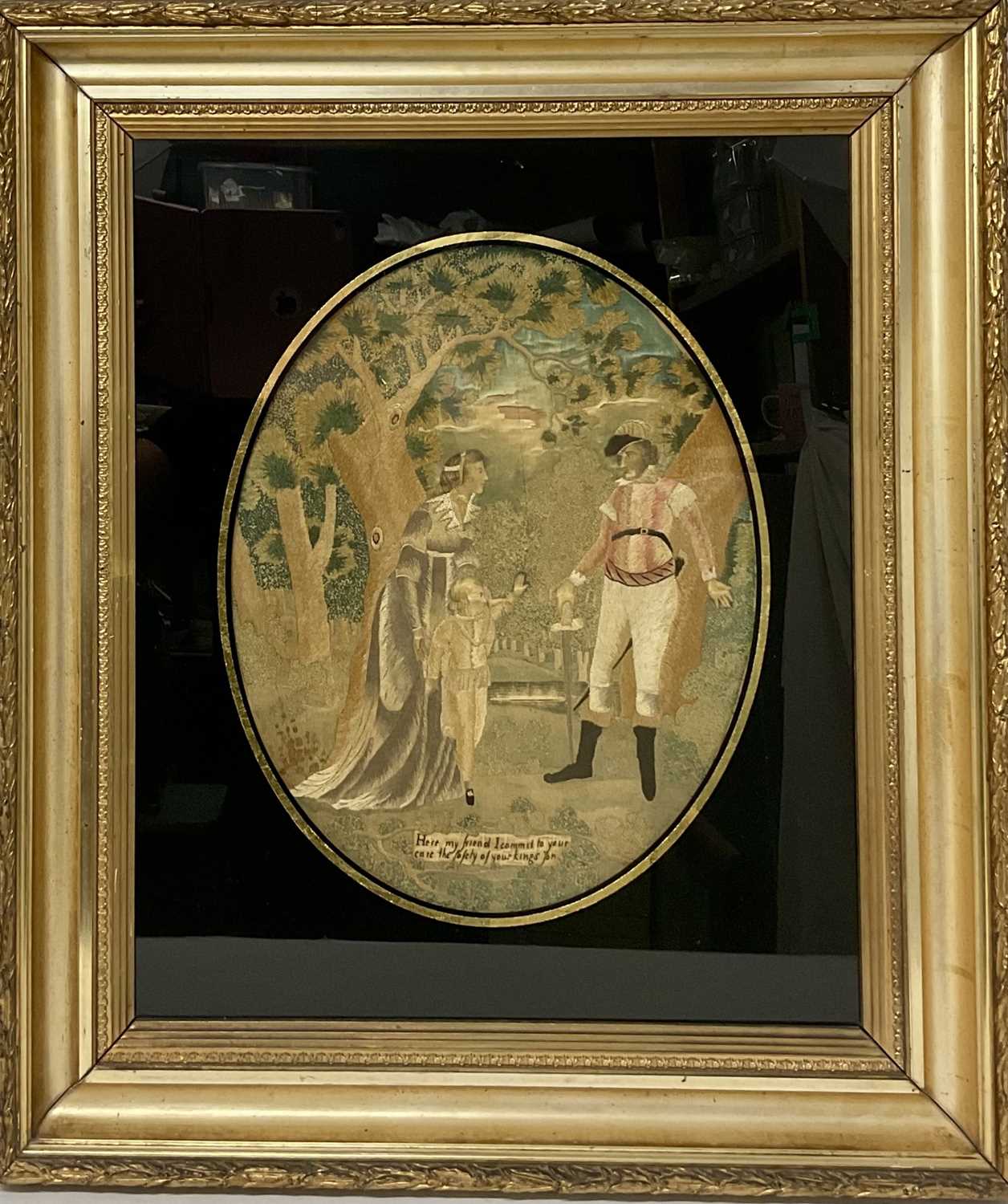 Lot 929 - George III silkwork large picture of a courting couple