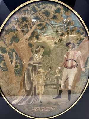Lot 929 - George III silkwork large picture of a courting couple