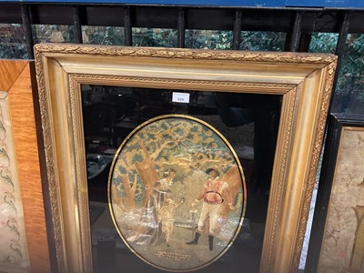 Lot 929 - George III silkwork large picture of a courting couple