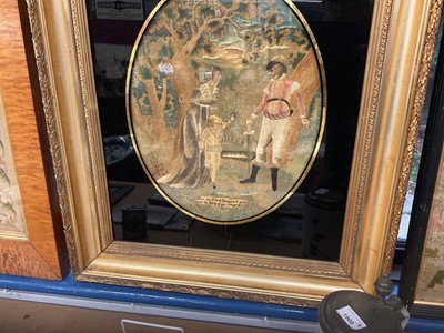 Lot 929 - George III silkwork large picture of a courting couple