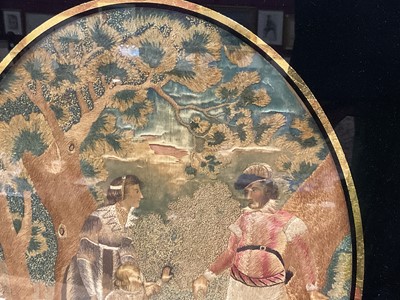 Lot 929 - George III silkwork large picture of a courting couple