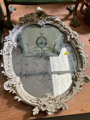 Lot 5073 - Victorian glass and brass fire screen together with a modern white painted wall mirror, (2).