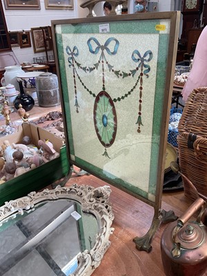 Lot 5073 - Victorian glass and brass fire screen together with a modern white painted wall mirror, (2).