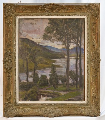 Lot 1084 - Ethel Martin, early 20th century, oil on board - The Lake, Capel Curig, an oil sketch verso, 50cm x 40cm, framed