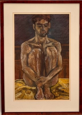 Lot 213 - Contemporary pastel - Male nude, initialled 55 x 35cm, glazed frame