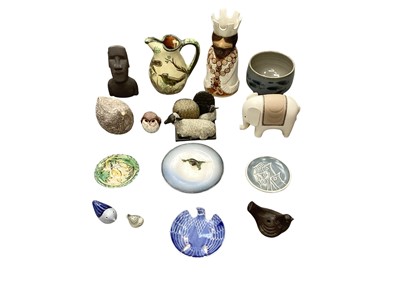 Lot 1290 - Collection of studio pottery including animals, birds, figure etc - 1 box