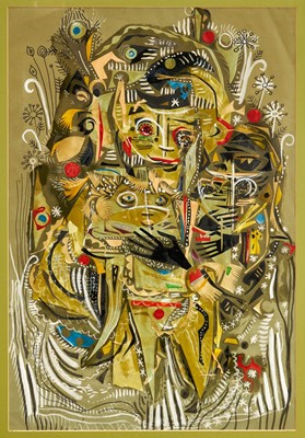 Lot 1086 - *Audrey Pilkington (1922-2015) collage and mixed media - Watchers, signed and dated 1958