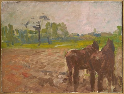 Lot Harry Becker (1865-1928) oil on canvas, Plough Team in a Landscape