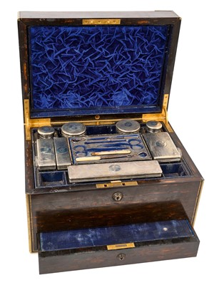 Lot 737 - Victorian coromandel toiletry box by Asprey, with silver topped fittings