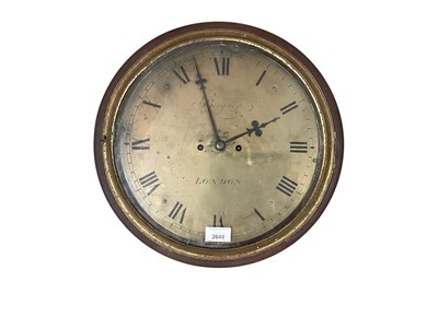 Lot 2649 - Georgian wall clock by Berguer, London with 12" circular brass dial, four pillar twin fusee movement with verge escapement with bob pendulum .
